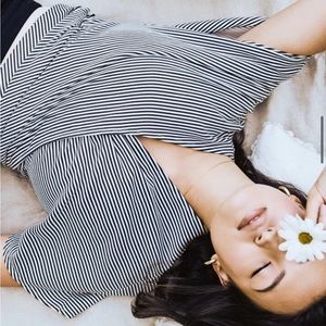 Vetta Women’s XS Convertible Tie Blouse Black and White Stripe 100% Tencel